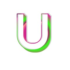 3d capital letter U alphabet colorful, white background