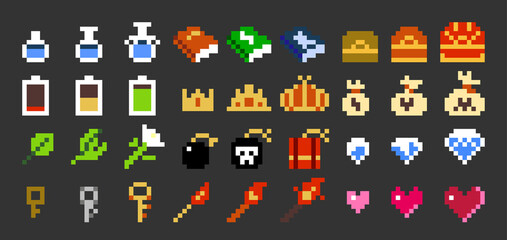 Pixel art vector game item icon set (8bit-color)	