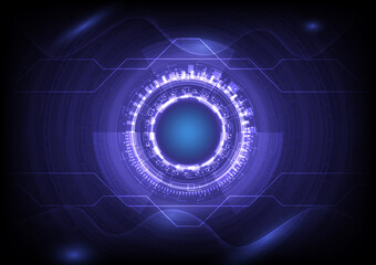 Futuristic Sci-Fi glowing HUD circle element. Abstract hi-tech background. Head-up display interface. Virtual reality technology innovation screen. Data of engineering hologram