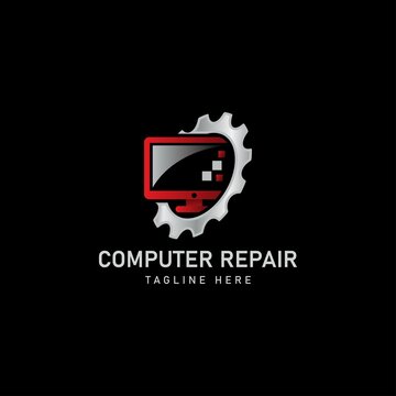 Icon logo with the concept of computer repair and repair of television monitor