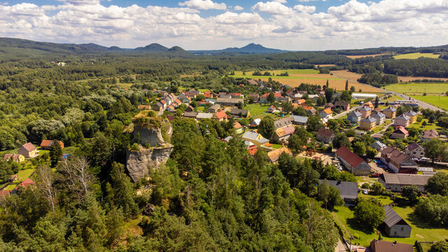 Ruins of the castle Jestrebi, region Ceska Lipa, Czech Republic. The castle dates from the 13th century, partly carved in the rock.