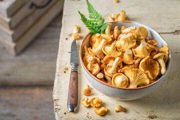 Edible mushrooms freshly picked. Noble and yellow mushrooms.