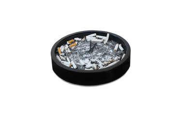 Time Clock ashtray with cigarette buds smoke isolated on white background