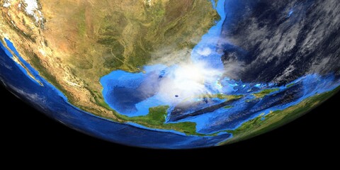 Hurricane Ida approaching the Gulf of Mexico. Extremely detailed and realistic high resolution 3d illustration showing the Earth from space. Elements of this image have been furnished by NASA