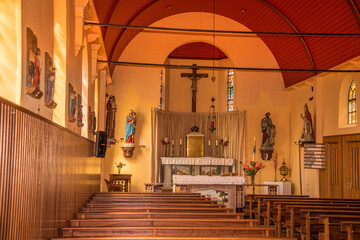 Oudeschild, Texel, the Netherlands. August 13, 2021. Interior of protestant church in Oudeschild,...