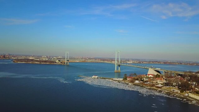 Far Away Reverse Camera Shot of the Whitestone Bridge