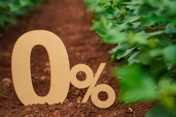 Zero percent sign or symbol over nature background.