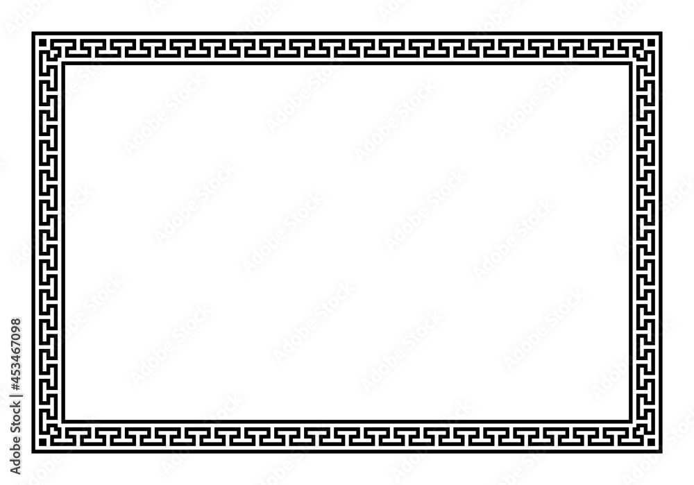 Poster rectangular frame with seamless meander pattern. decorative border, made of continuous lines, shaped