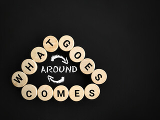 What goes around comes around text in vintage background. Stock photo.