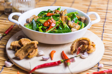 Thai food Stir Fried Kale dinner with family