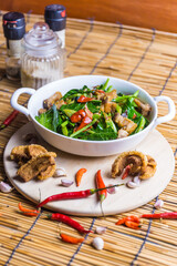 Thai food Stir Fried Kale dinner with family