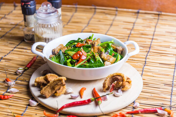 Thai food Stir Fried Kale dinner with family