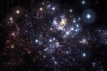 Fototapeta na wymiar Cluster of brightest stars in the center of the nebula