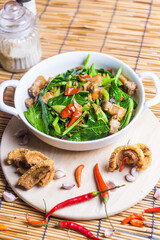 Thai food Stir Fried Kale dinner with family