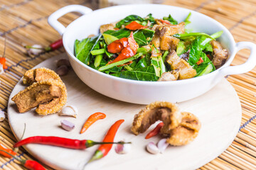 Thai food Stir Fried Kale dinner with family