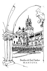Vector hand drawn sketch illustration of Basilica di Sant'Andrea in Mantua, Italy