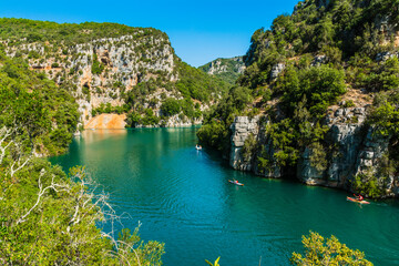 Sentier du garde canal, Quinson, Verdon lower gorge, lake Sainte Croix, Provence, Provence Alpes...