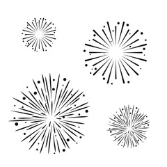 Sunburst explosion element or logo design. Exploding fireworks sign. Stars fireworks in line set. Happy New year celebration. Fireworks icon Vector illustration. Design on white background. EPS 10