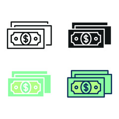 Dollar cash for salary, income. cash payment. US currency money symbol of stack paper money. Banknote of dollar for bill design. Money line icon. Vector illustration. Design on white background. EPS10