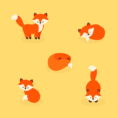 This is a set of foxes isolated on a light background.