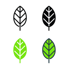 Green tree leaf for ecology nature symbol. Ecological, vegan, illustration. Eco friendly. Eco black line leaf icons, bio, green, branch, grow. Vector illustration. Design on white background. EPS10
