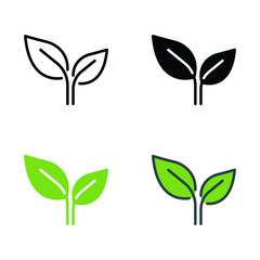 Green tree leaf for ecology nature element symbol. Ecological, vegan, illustration. Eco friendly Eco black line leaf icons, tea, green, organic Vector illustration. Design on white background. EPS10