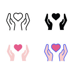 Heart and hand for charity, fundraise, donate and human care element. Community and Partnership related. Care, generous and sympathize icon. Vector illustration. Design on white background. EPS10