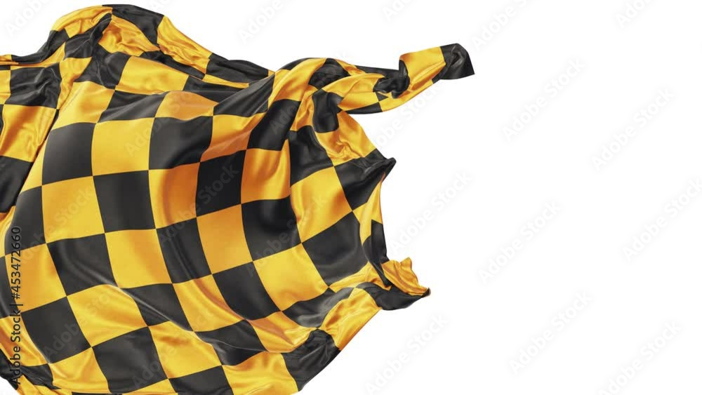 Aufkleber realistic 3d animation of the textured checkered black and yellow race flag as fly away opener rende