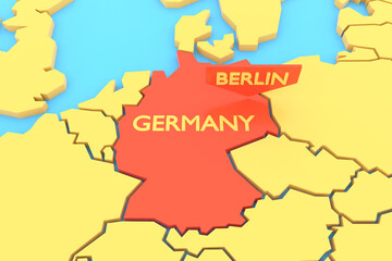 3D rendering of map of Europe, with focus on Germany and Berlin