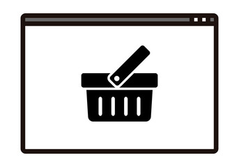 Icono negro de tienda online con cesta de la compra.