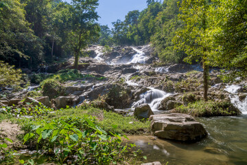 Khlong Nam Lai Waterfall, large and exotic waterfall in tropical forest in National Park, Kamphaeng Phet, Thailand