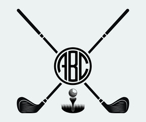 Golf bat monogram Printable Vector Illustration