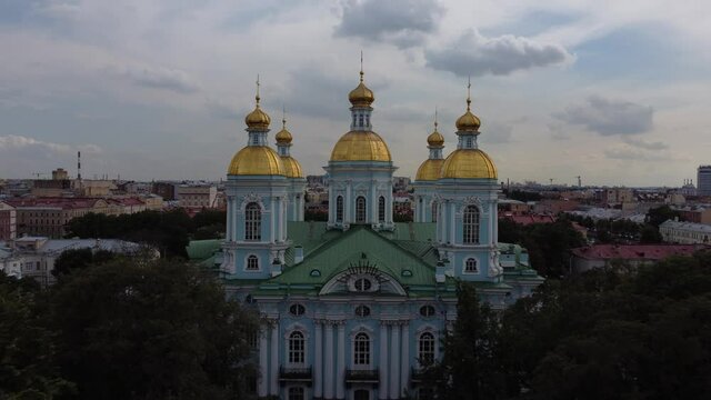  Flight on a copter over the Nikolsky Naval Cathedral in St. Petersburg. 