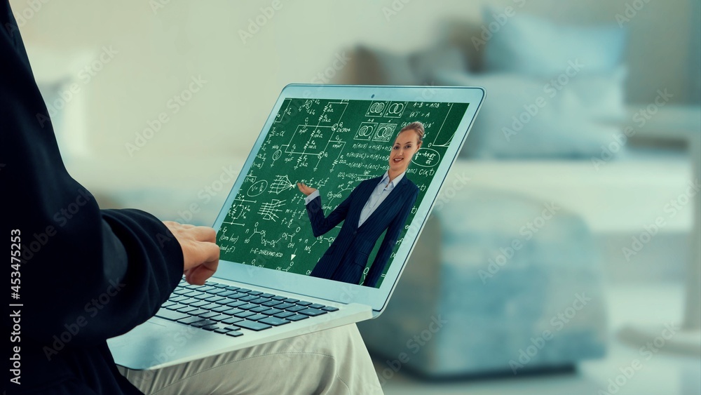 Poster e-learning and online education for student and university concept. video conference call technology