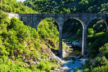 Fototapeta na wymiar Gorges du Doux view from Mastrou Ardèche train, Ardèche, France