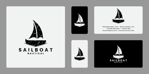 retro style sailboat logo design vector