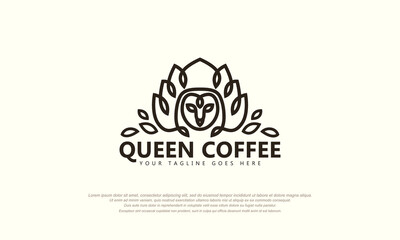 Abstract owl crown lotus flower with simple logo vector illustration template design on white background