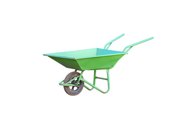 Old metal wheelbarrow with handles isolated