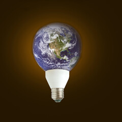 Light bulb with planet Earth isolated on background.Elements of this image furnished by NASA.