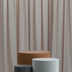 3d illustration of product stage or pedestal with curtain background
