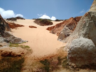 Cliffs at Morro Branco beach, labyrinth and colored sands - Beberibe, Fortaleza, Ceará, Brazil.