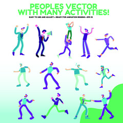 Peoples vector with many activities, Cartoon style flat person with various shape and pose