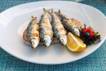 Grilled sardines with lemon and salad, Praia do Garrão, Algarve