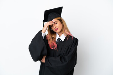 Young university graduate over isolated white background with headache