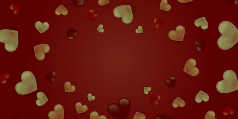 Love heart background. Valentine's day concept background. Vector illustration. 3d red and pink paper hearts with white square frame. Cute love sale banner or greeting card