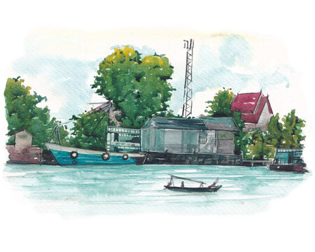 fishing village painting by the sea
