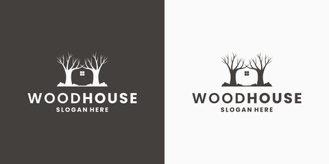 wood house logo design vector