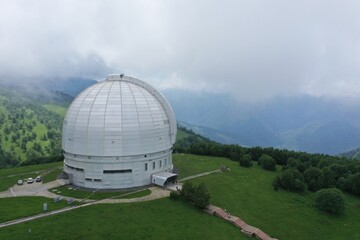 Nizhny Arkhyz, Russia - June 26, 2021: Aerial view of Astrophysical observatory of the Russian...