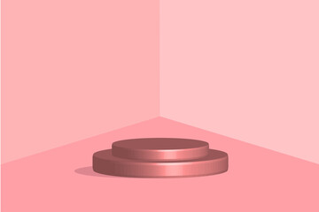 Empty cylindrical podium on minimal background. Design for product presentation. 3d vector illustration. pink background, Art & Illustration