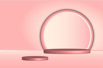 3d podium. Empty cylindrical podium on minimal background. Design for product presentation. 3d vector illustration. pink background, Art & Illustration